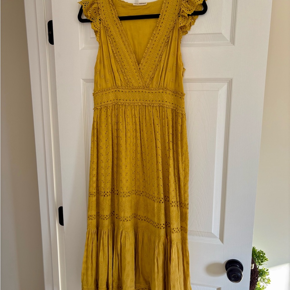 Ulla Johnson Yellow Tiered Midi Sundress